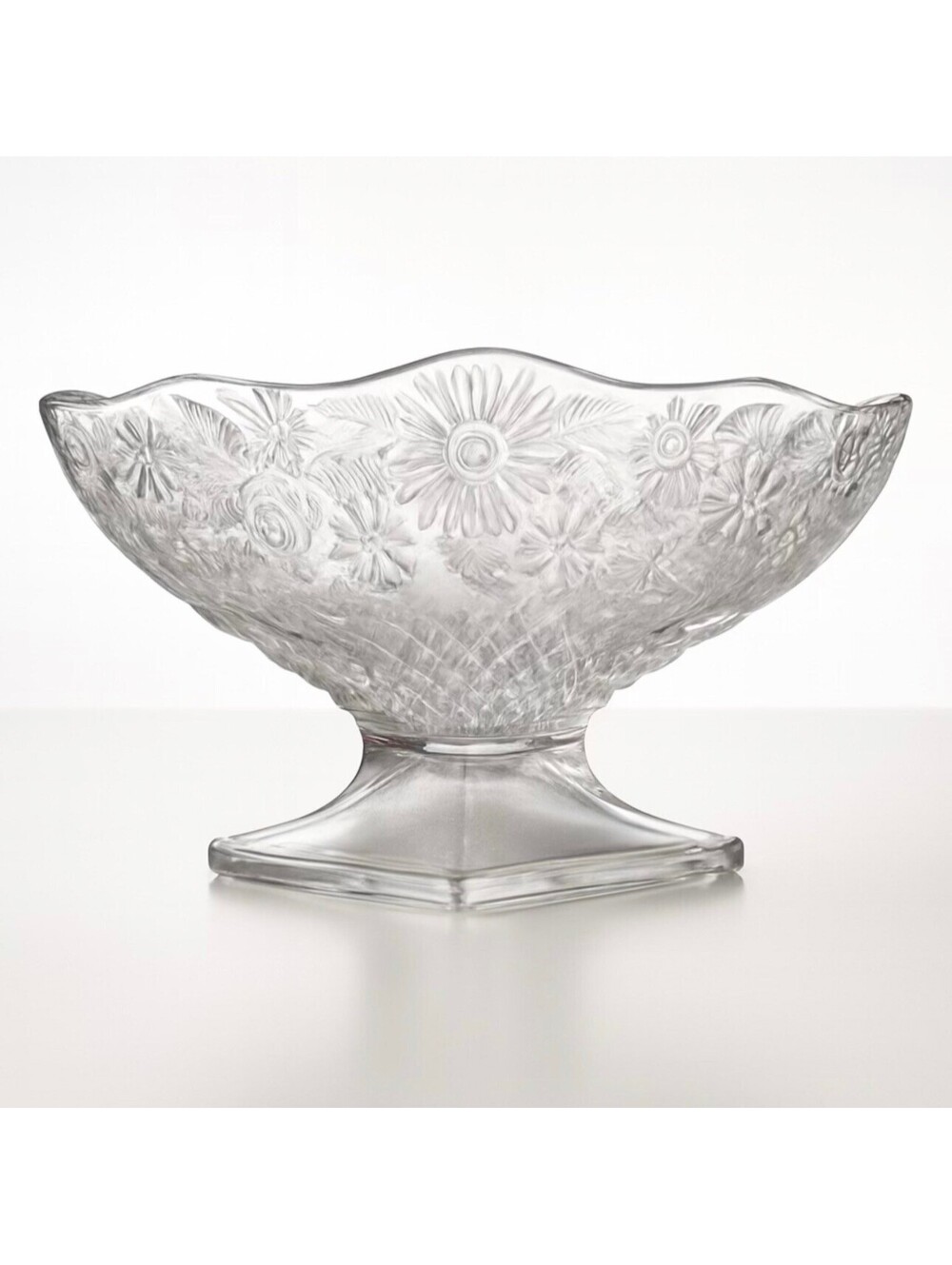 Vintage Indiana Glass 'Pineapple and Floral' footed compote bowl 6.5x4.5x3